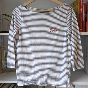 Polo by Ralph Lauren Women's Top White Navy Blue Striped Size Small Nautical